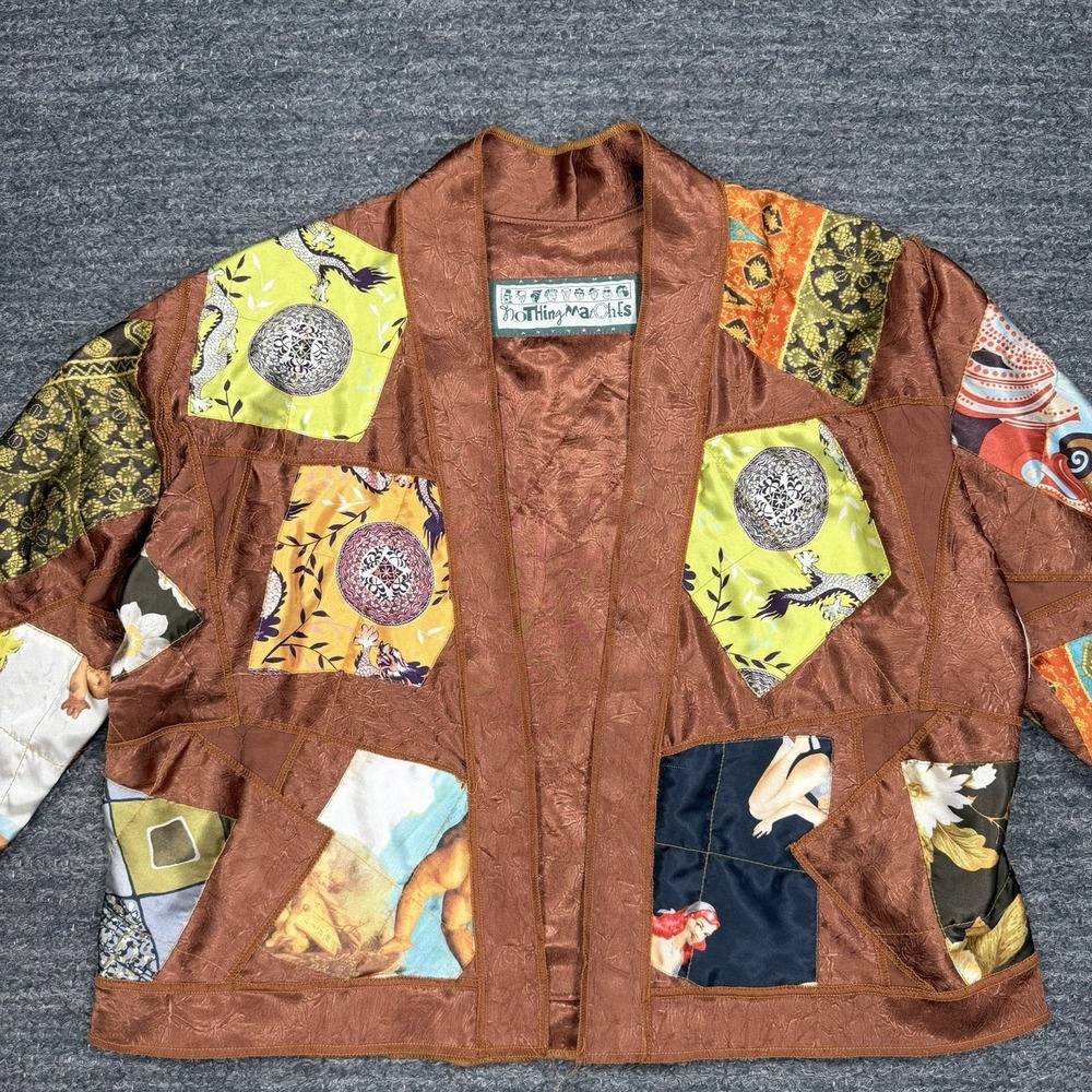 Nothing Matches Jacket Women 2 Medium Brown Patchwork Art To Wear Geometric Open